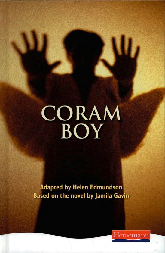 Couverture du livre Coram Boy avec l'ombre d'une personne aux ailes et aux mains contre une fenêtre.