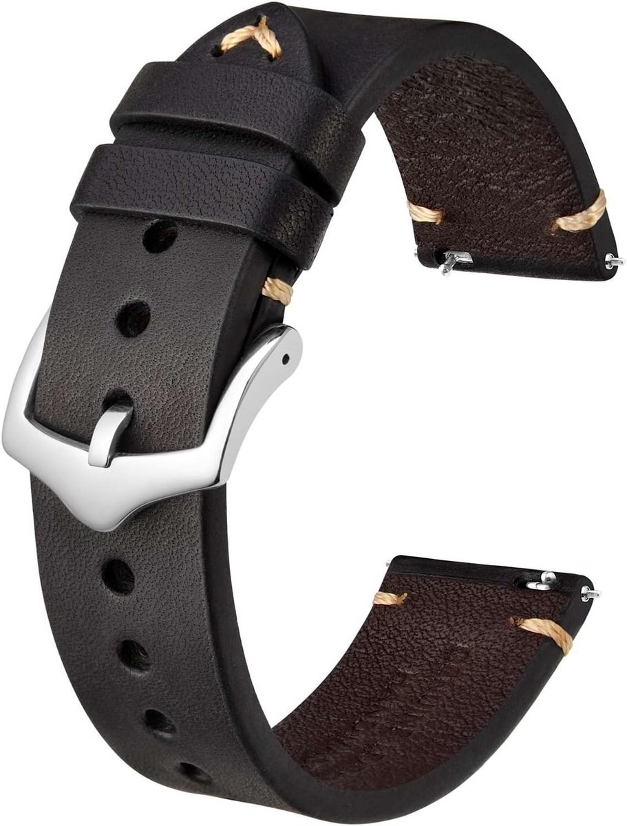 Leren Horlogeband voor heren, handgemaakt met snelsluiting, 18 mm, 20 mm, 22 mm