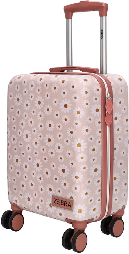 Zebra Trends Avonturier Kinder Koffer - Vakantie - ABS - 4 wielen - Handbagage Trolley - Margrietjes - Lichtroze