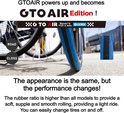 GTO AIR Edition fietsband in blauw met 'GTO AIR SPORT 700x25c GORIX' opdruk. Een deel van de band is zichtbaar.