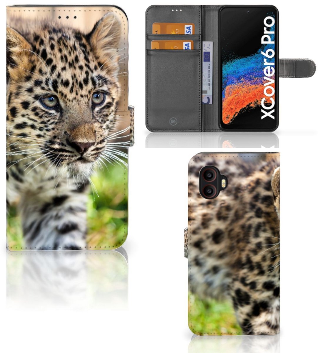 Samsung Galaxy Xcover 6 Pro Telefoonhoesje met Pasjes Baby Luipaard