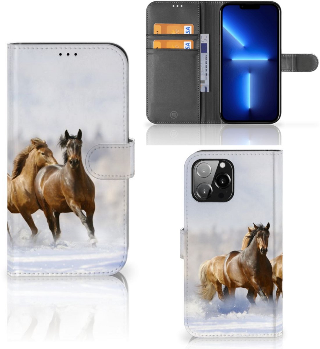 iPhone 13 Pro Max Telefoonhoesje met Pasjes Paarden