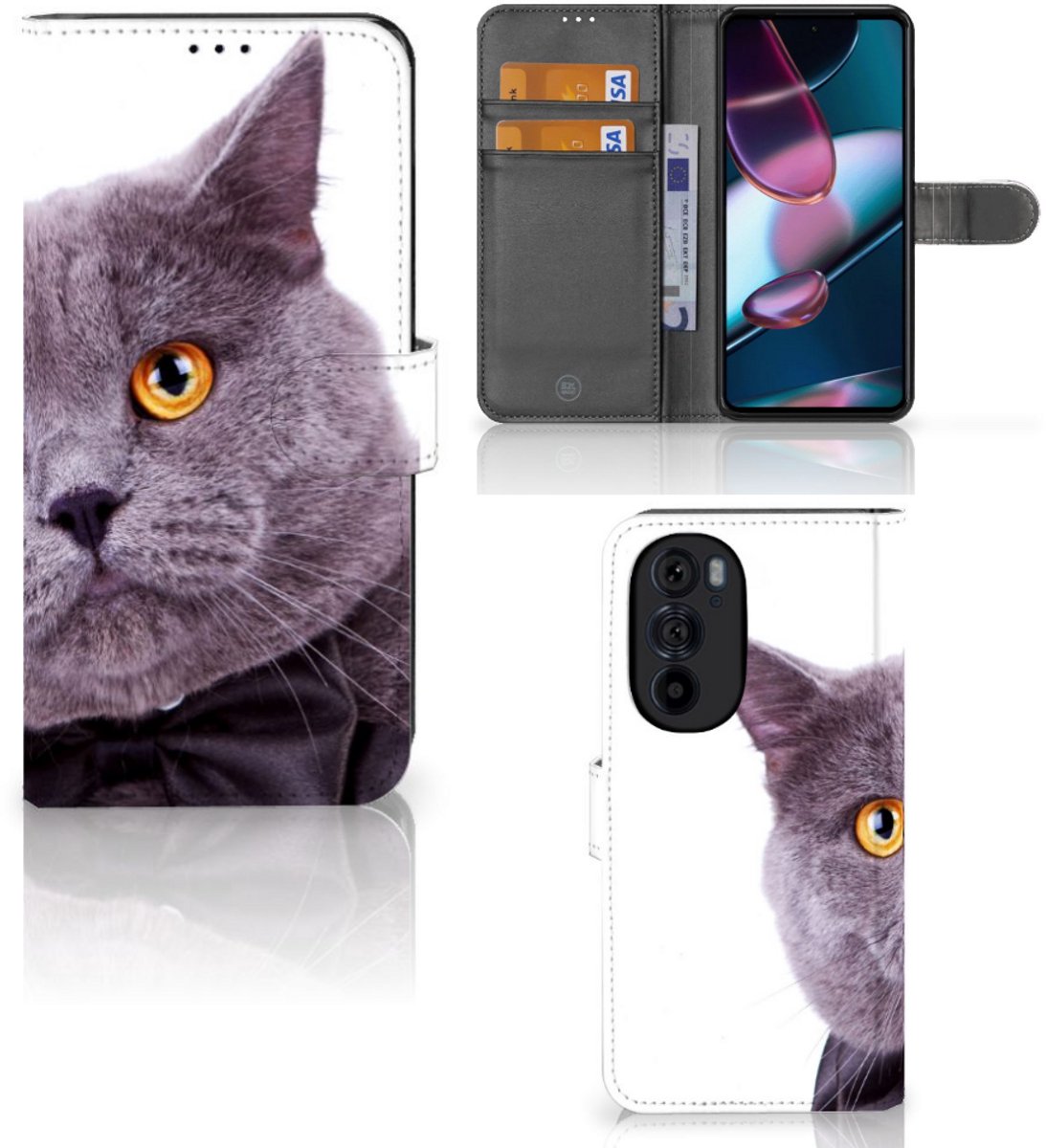 Motorola Edge 30 Pro Telefoonhoesje met Pasjes Kat