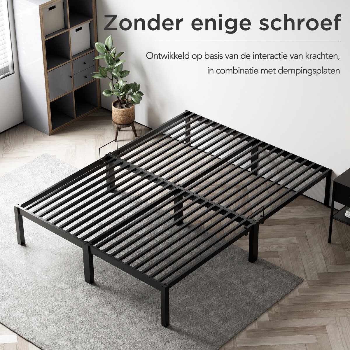 HOMAVO Metalen Bed 90x200cm minimalistisch eenpersoons