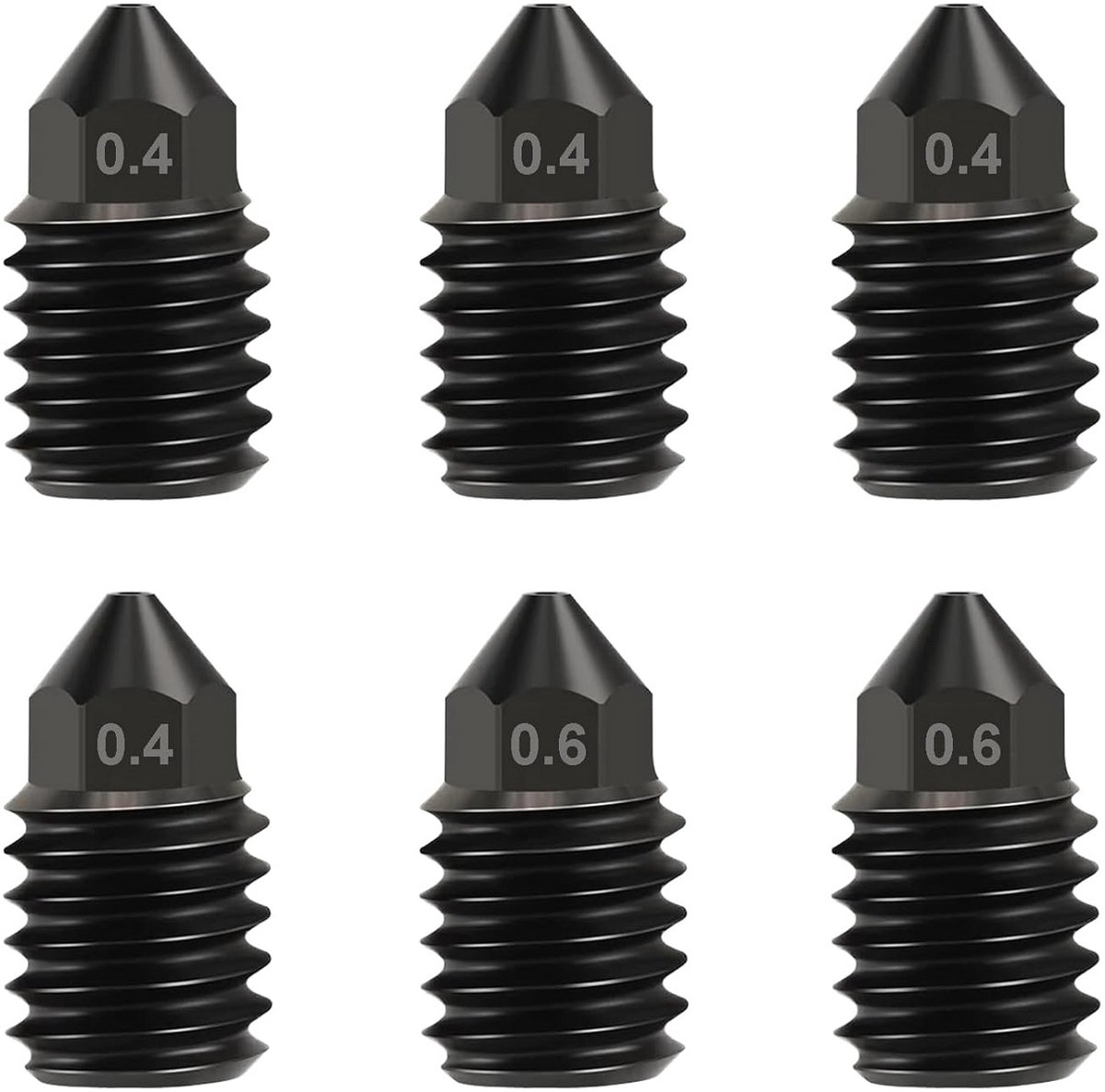 10 Stuks Gehard Stalen Spuitmonden (Nozzles) voor 3D Printers - 0.4mm & 0.6mm Set