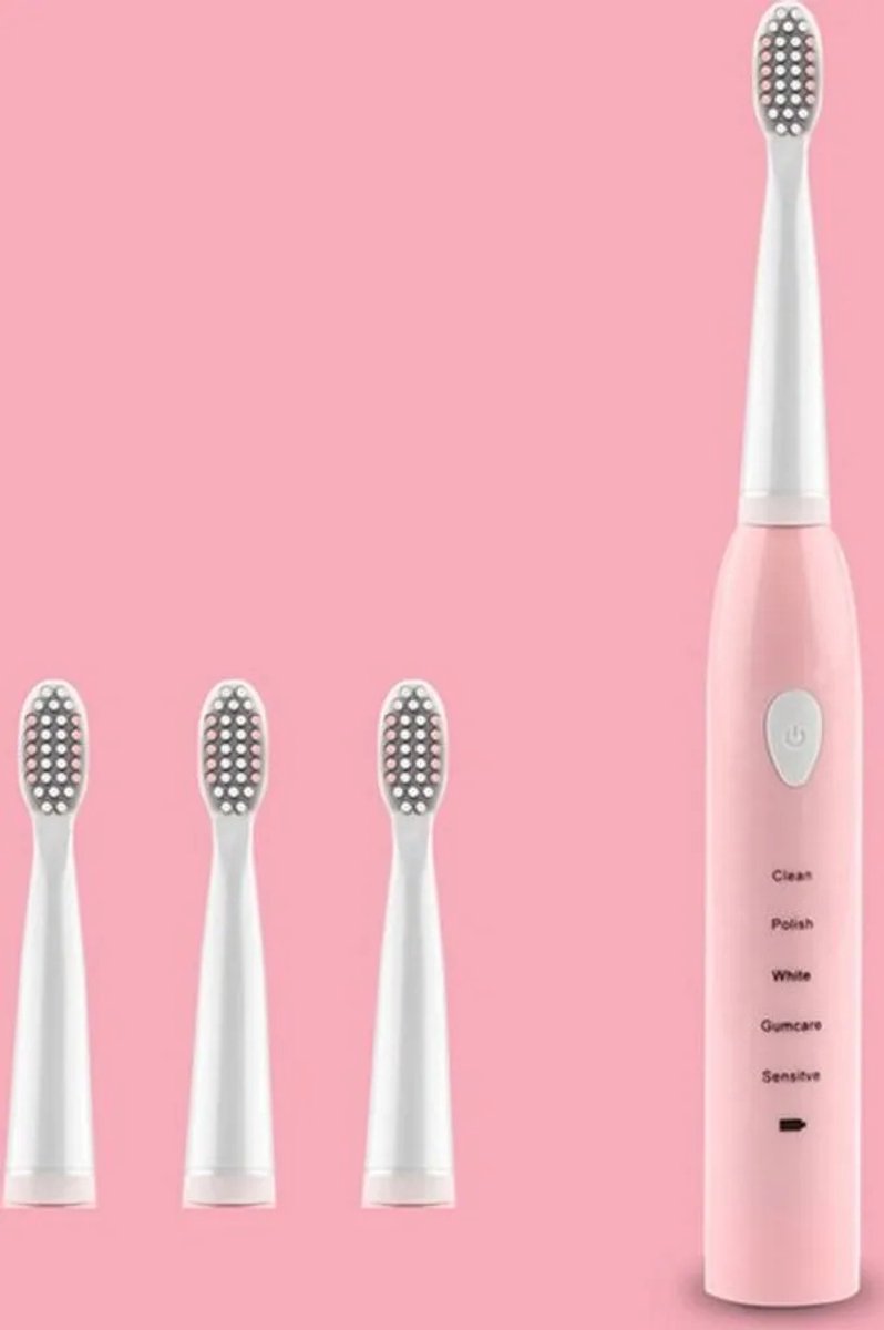 Krachtige automatische ultrasone elektrische tandenborstel, oplaadbaar via USB, afwasbaar, elektronische whitening nano tandenborstel, roze.