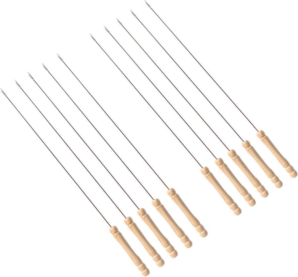 RVS Grillspiezen 38 cm Set van 10 met Houten Handgrepen voor Barbecue en Kamperen