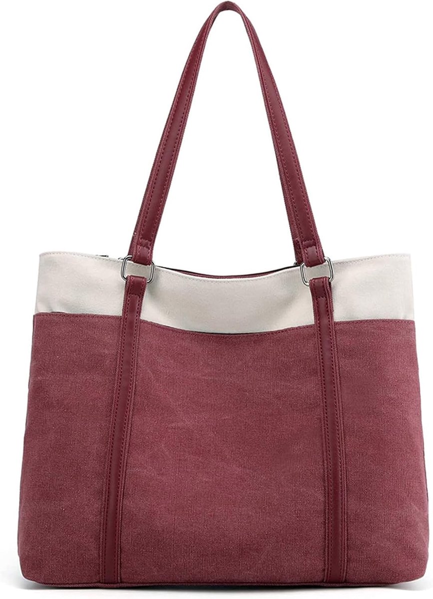 Grote canvas schoudertas voor dames - Elegante shopper voor kantoor en school - Roze