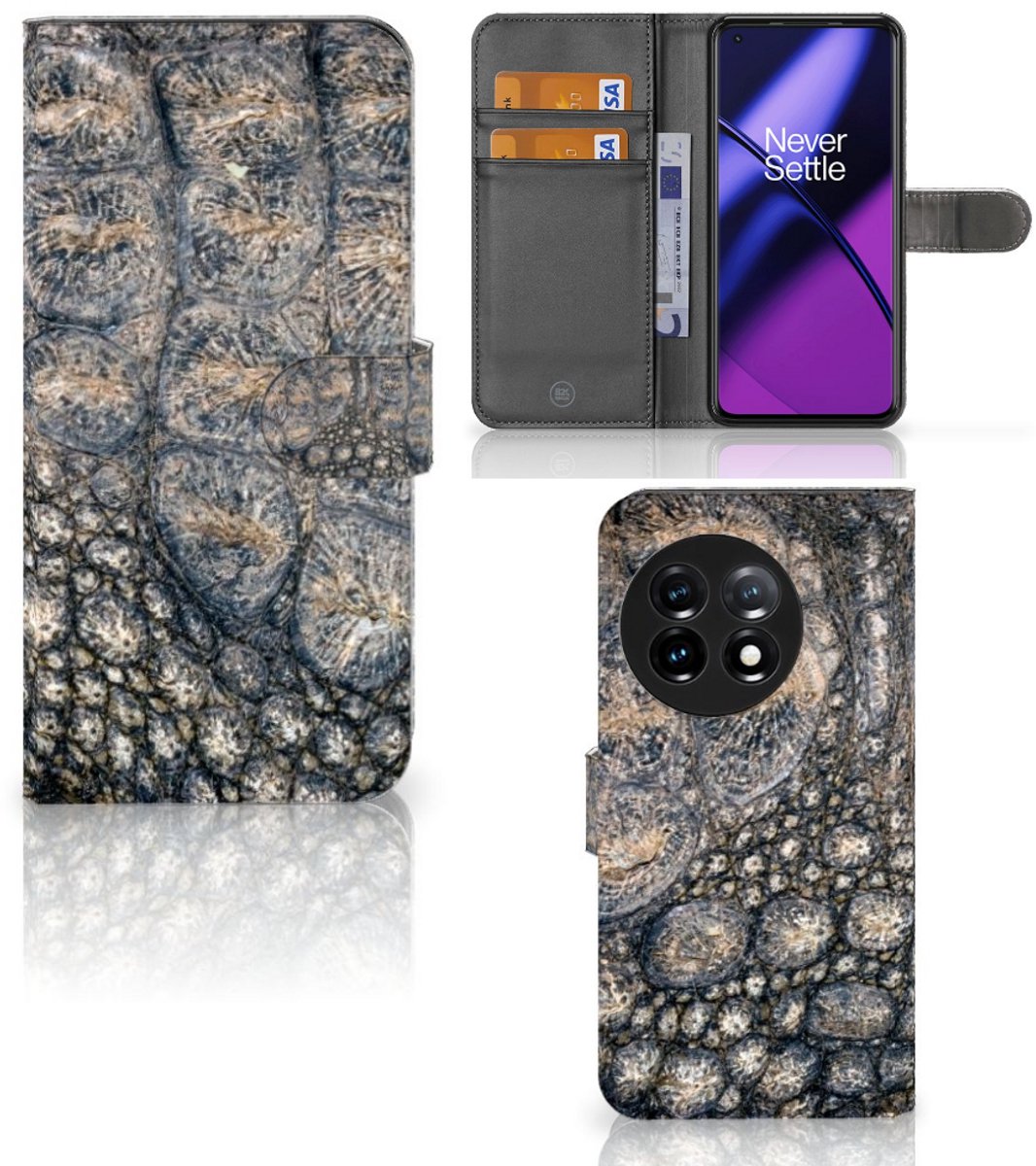 OnePlus 11 Telefoonhoesje met Pasjes Krokodillenprint