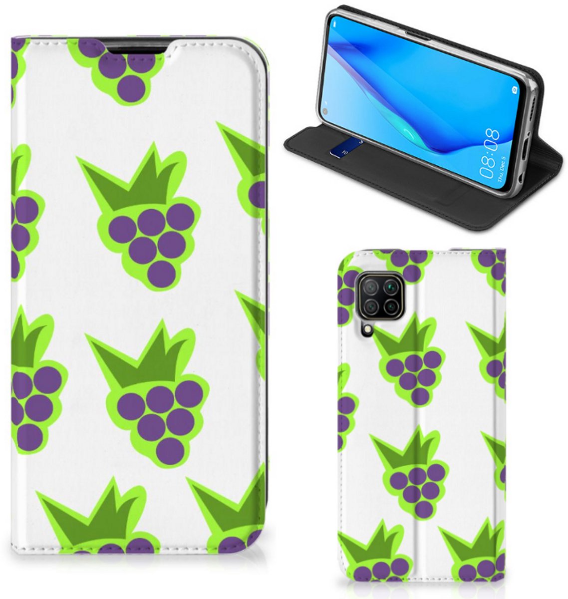 Huawei P40 Lite Flip Style Cover Druiven