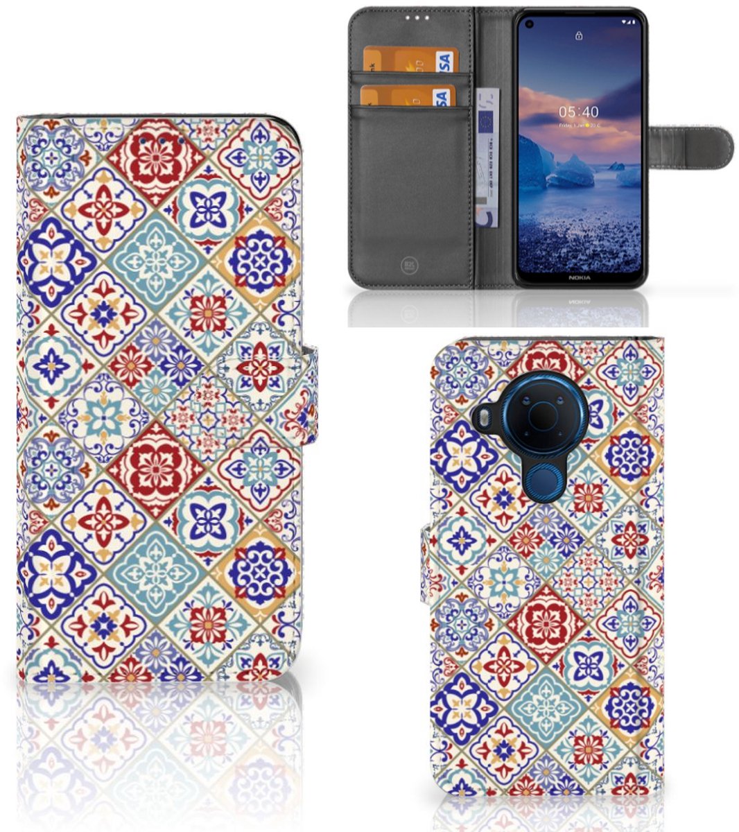 Book Case voor Nokia 5.4 Bookcase Tiles Color