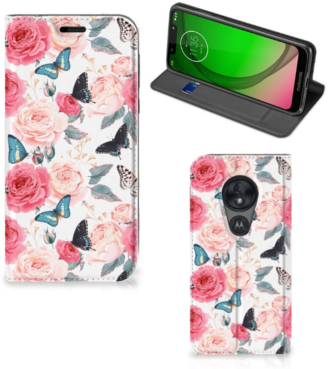 Motorola Moto G7 Play Smart Cover Butterfly Roses