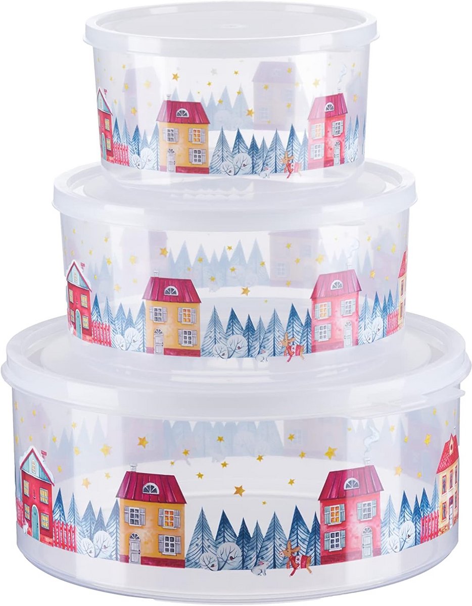 Set van 3 ronde koekjesdozen - 1,5L, 2,5L en 5L - Transparant en Temperatuurbestendig