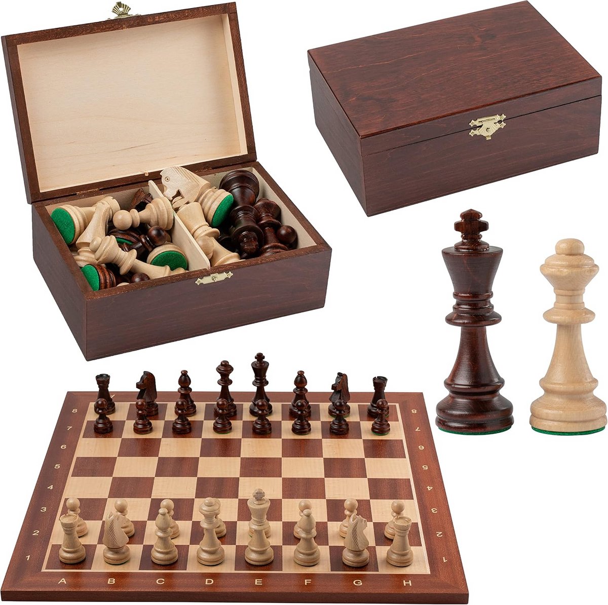 Houten Schackbord voor Toernooien 54cm - Handgemaakt Inlegwerk Groot Draagbaar Schackspel Set