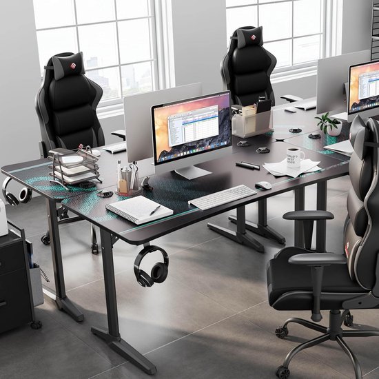 Ergonomische Gamingtafel 152x70 cm - Gamingbureau met Bekerhouder en Hoofdtelefoonhaak - Perfect voor Thuiskantoor van Merkloos — afbeelding 4