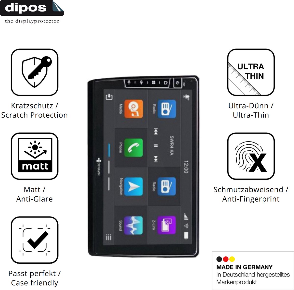 dipos – 2x Matte Beschermfolie geschikt voor Dynavin D9-RNCL 9 Zoll | Krasbestendige & antireflecterende Screenprotector Ultra-Thin