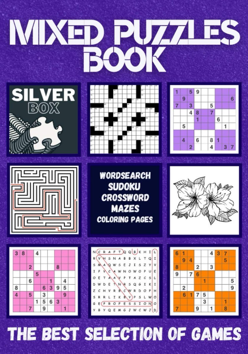 Mixed Puzzles Book for Adults - Relaxing Activities with Wordsearch, Crosswords, Sudoku, Mazes and Coloring