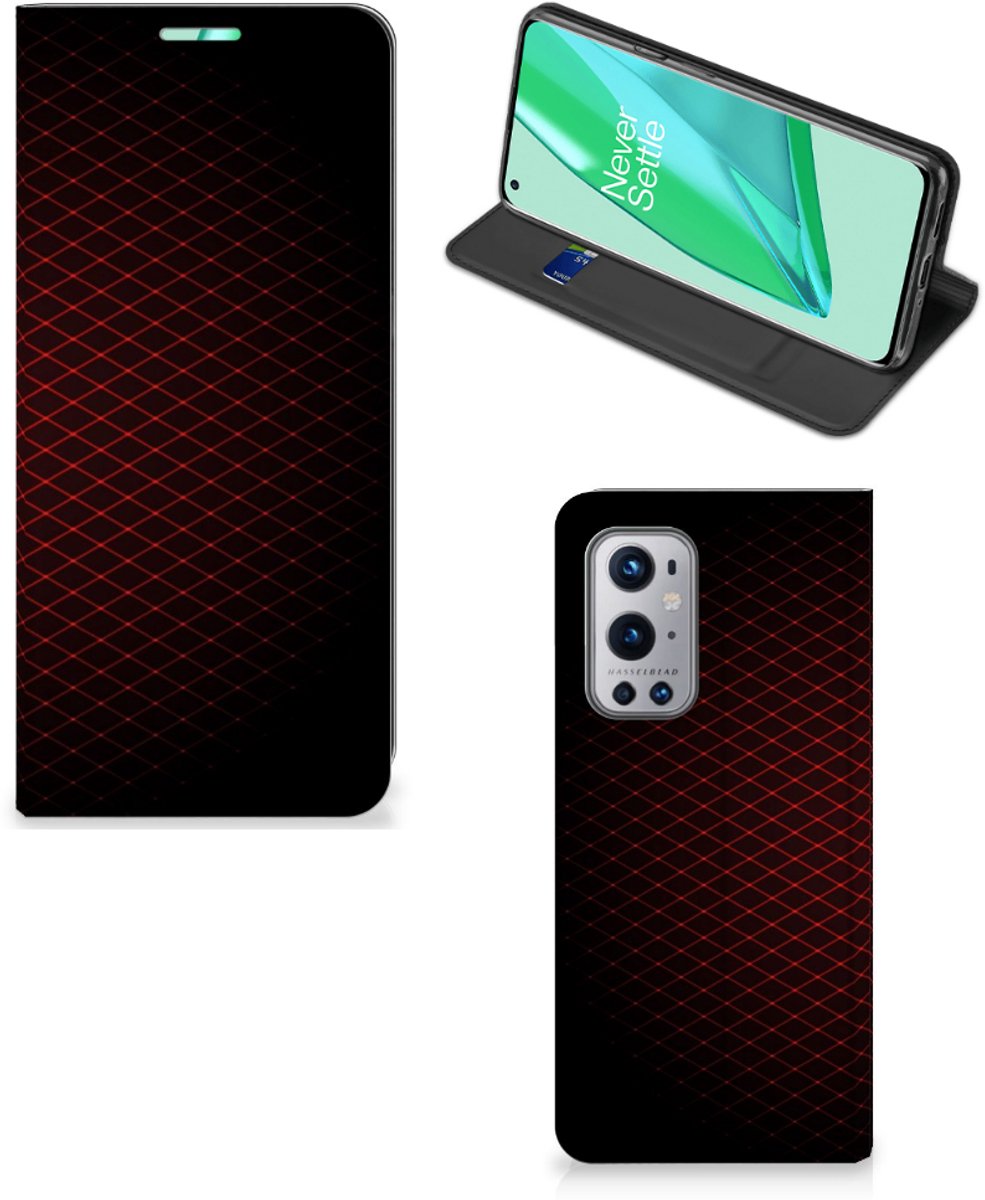 OnePlus 9 Pro Hoesje met Magneet Geruit Rood