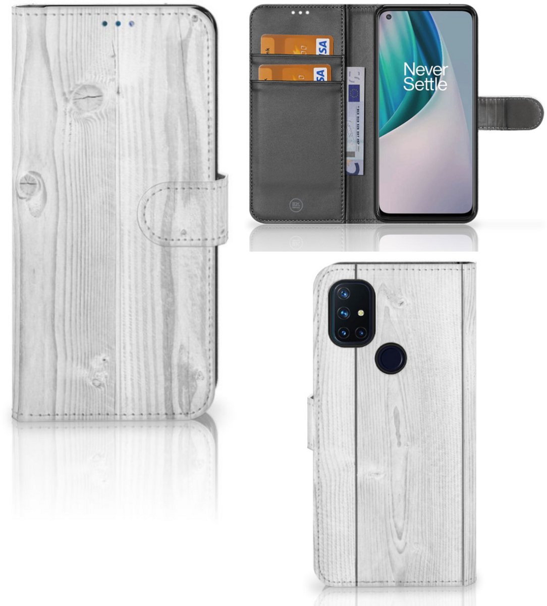 OnePlus Nord N10 Book Style Case White Wood