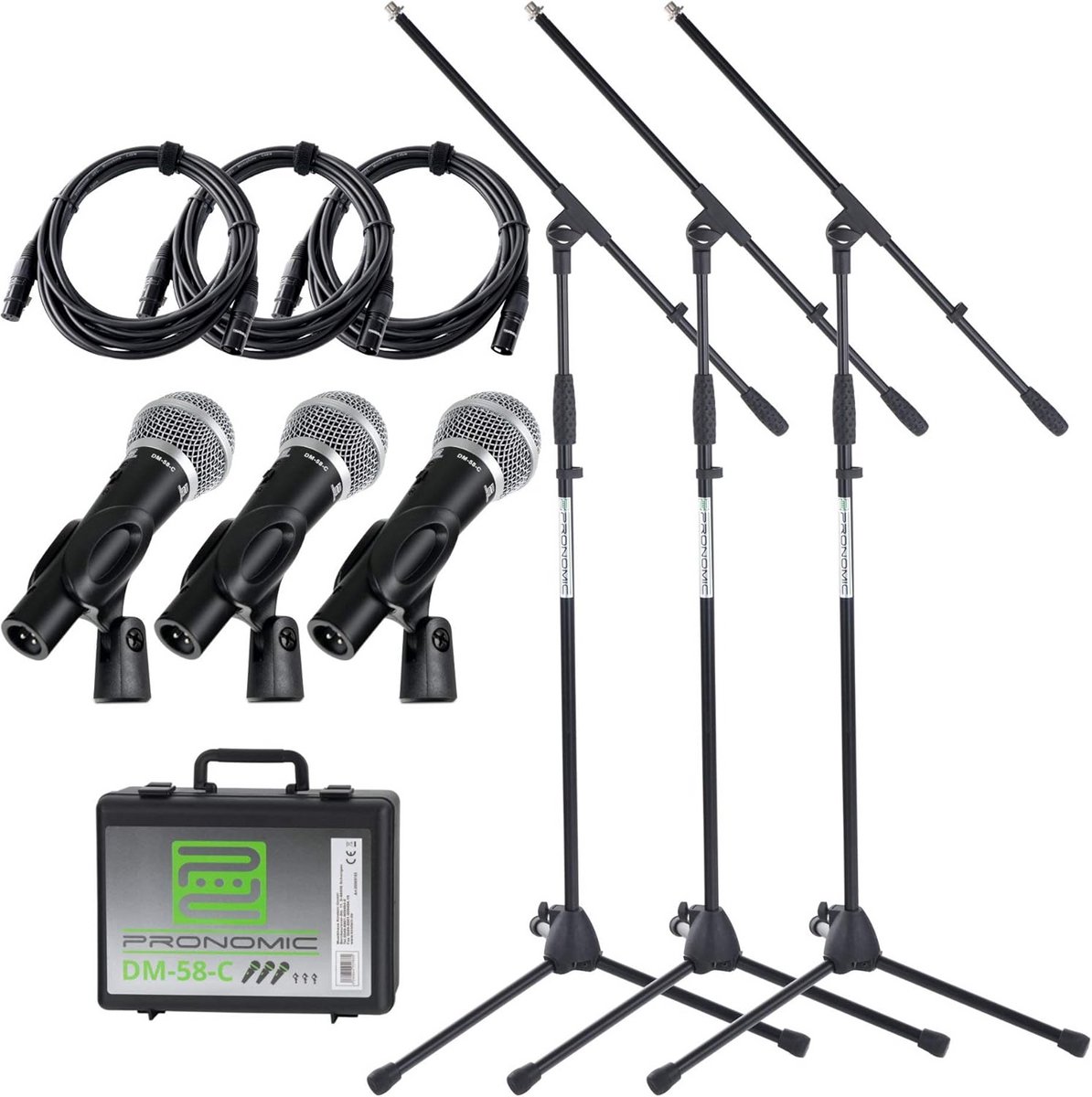 Vocal Microfoon Starter Set - 3 Dynamische Microfoons - Microfoonstatieven en Kabels - Inclusief Koffer