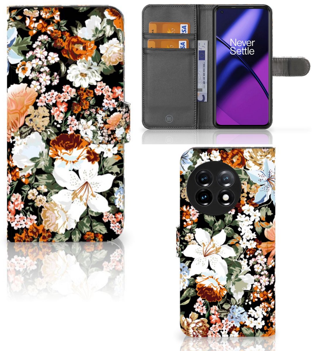 Book Case voor Hoesje voor OnePlus 11 Dark Flowers