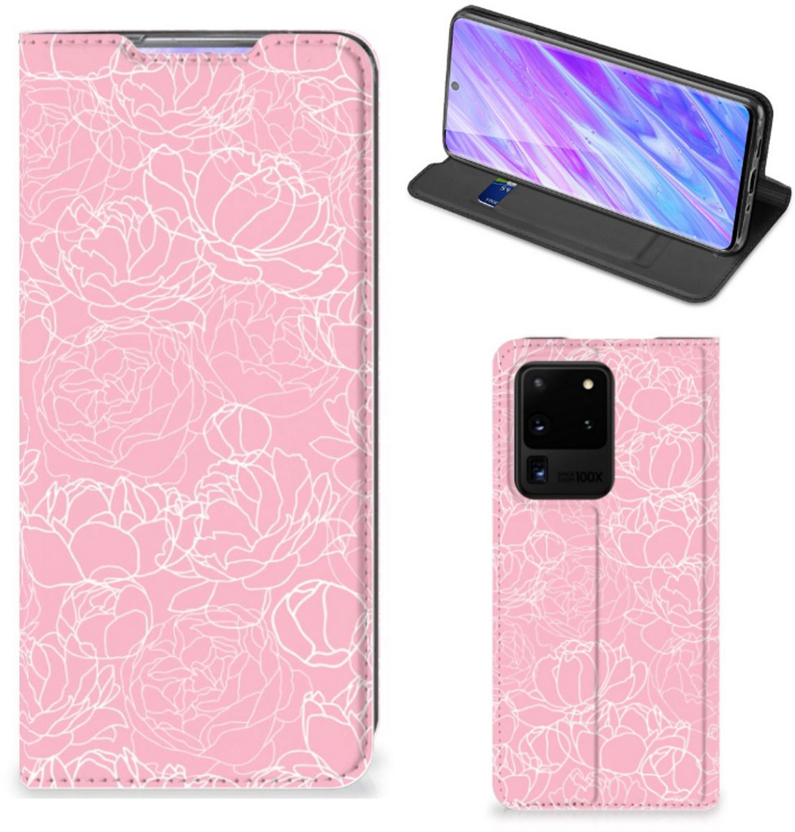 Book Case voor Samsung Galaxy S20 Ultra Smart Cover White Flowers
