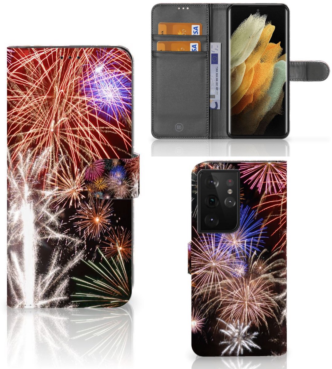 Samsung Galaxy S21 Ultra Wallet Case met Pasjes Vuurwerk