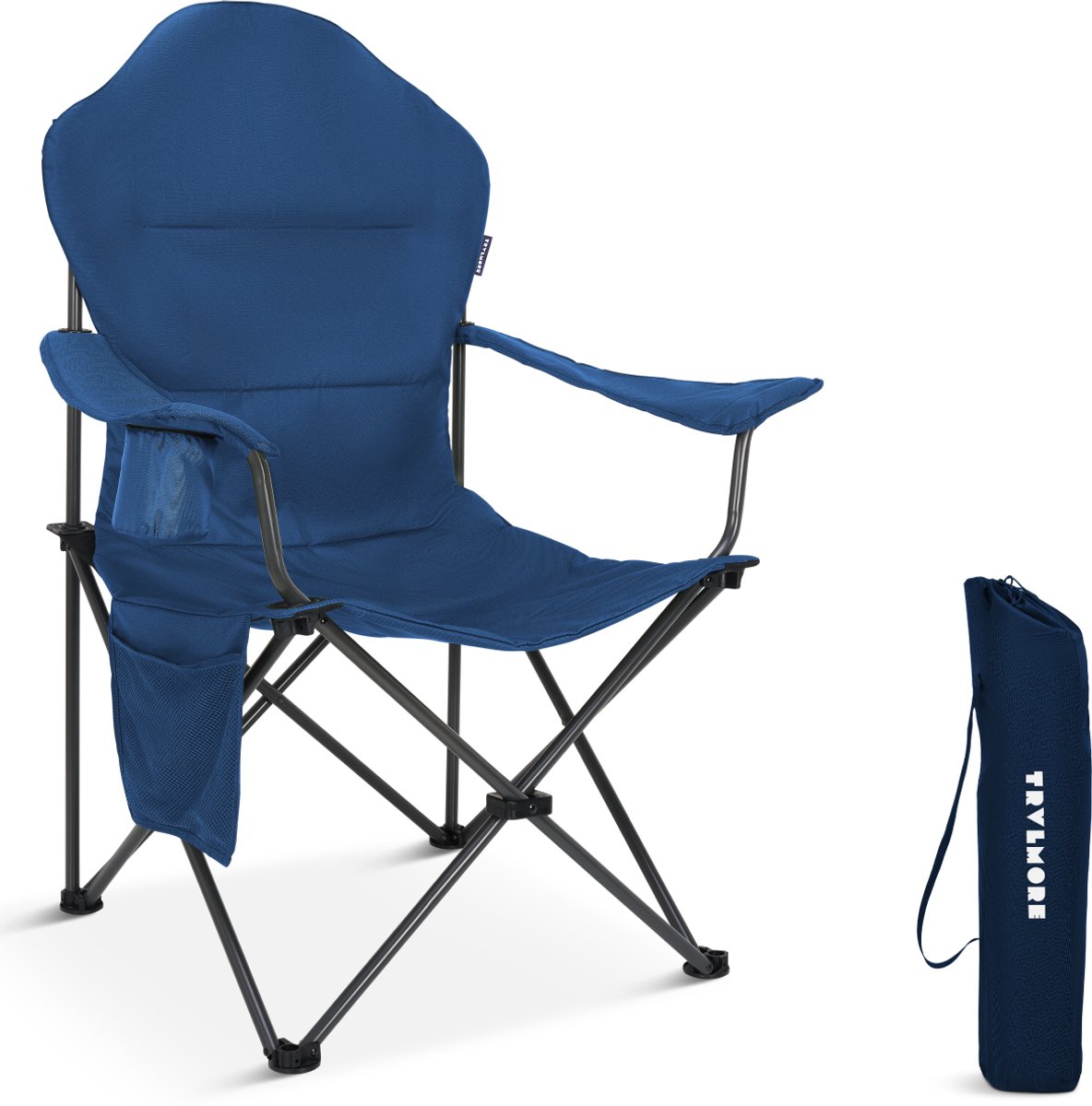TRVLMORE Campingstoel XXL - Opvouwbaar - 160KG Draagvermogen - Incl. Draagtas - Klapstoel - Visstoel - Kampeerstoel - Vouwstoel - Blauw