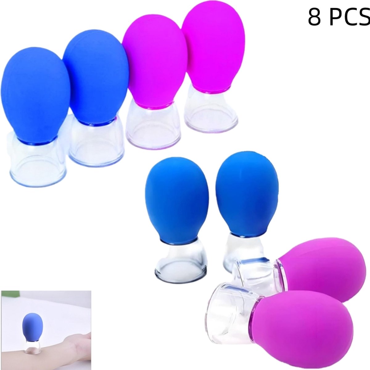 8 stuks - Cuppingset voor massagetherapie - anti-cellulitis cup massager - siliconen cuppingset met zuignappen - voor huid, rug, nek, armen - blauw+roze rood - 5.5×3cm