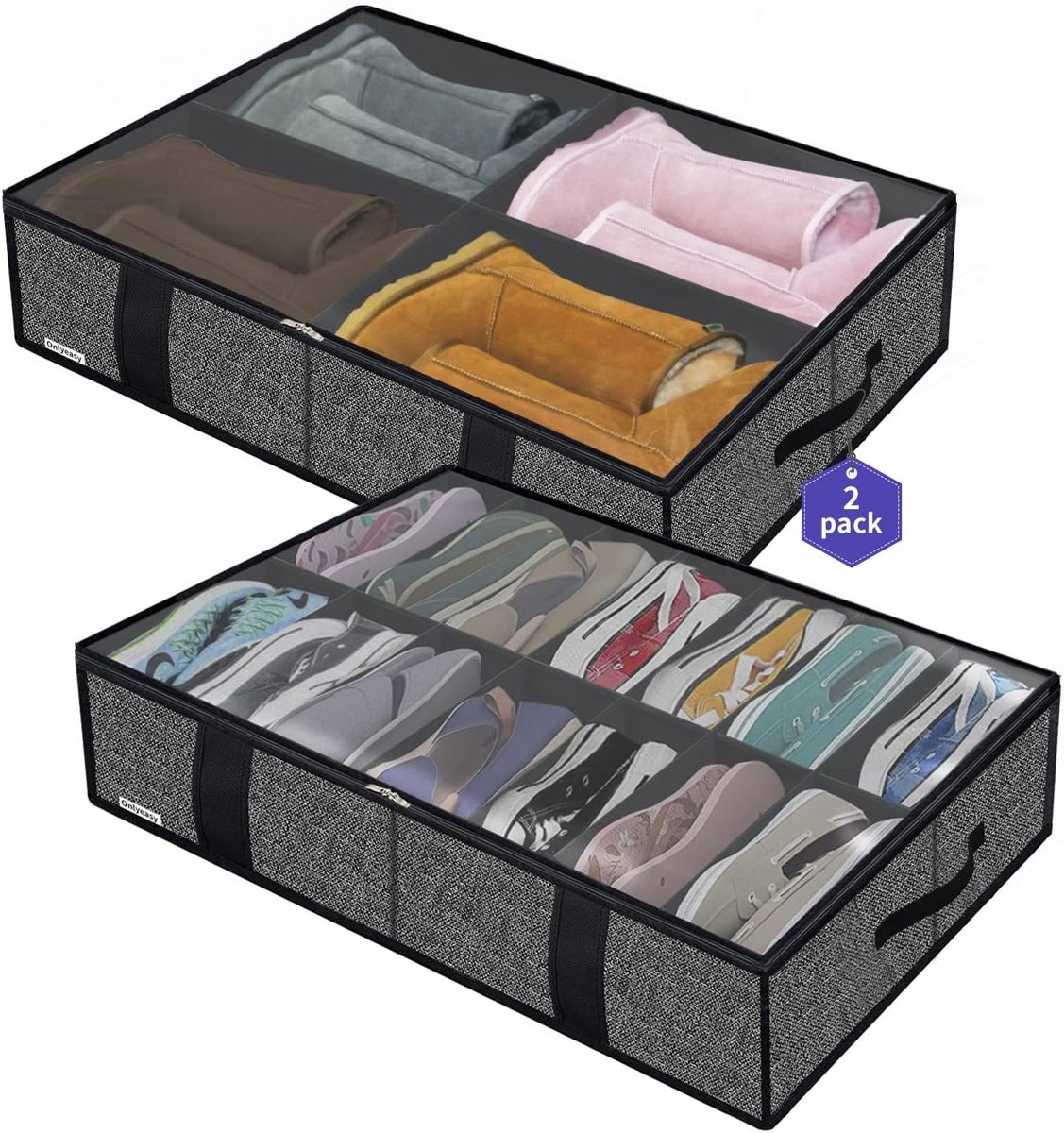 Onder Bed Schoenen Opbergtas - 2 Pack Opvouwbare Organizer voor 14+4 Paar