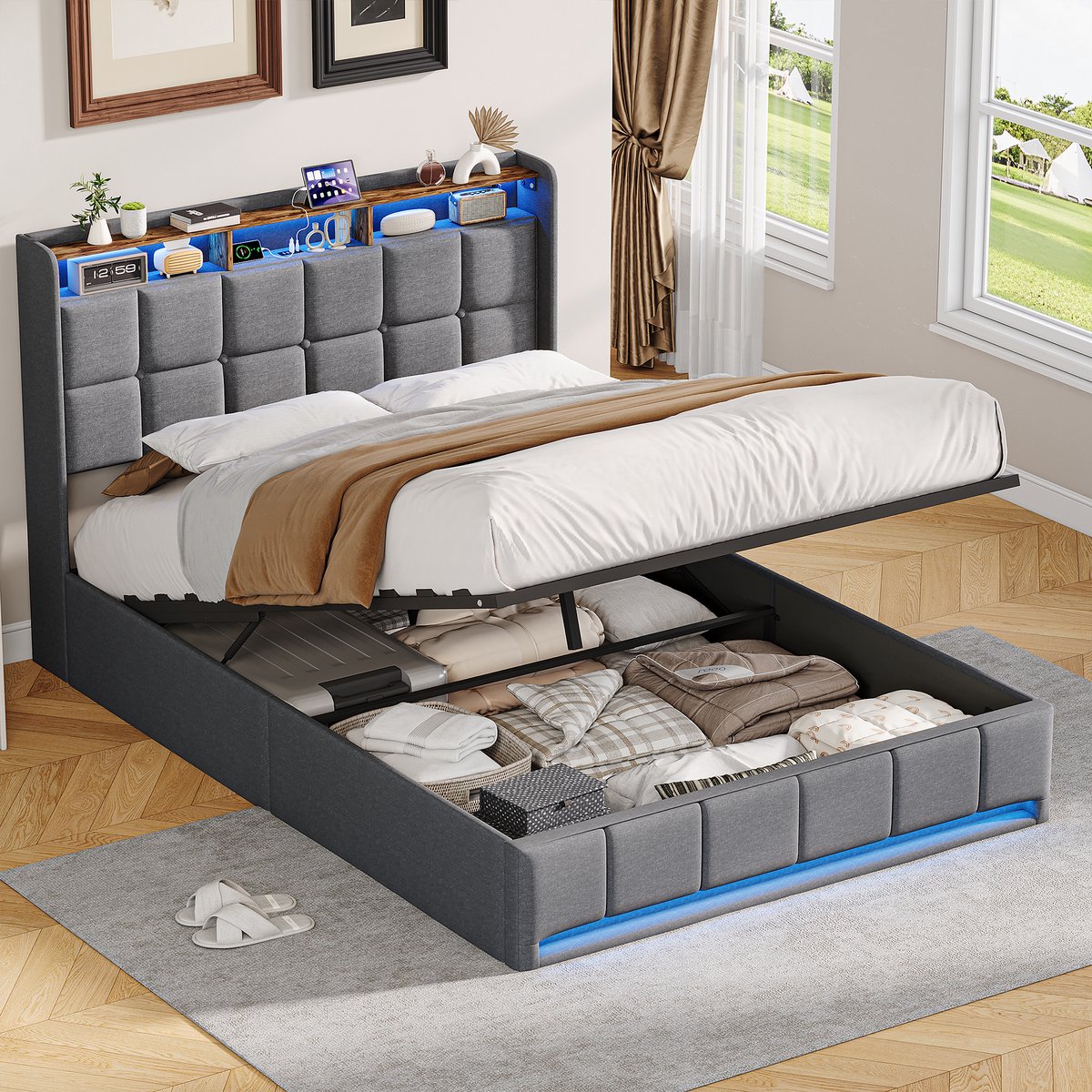 SHOPENTRA Opbergbed 160x200 cm Grijs thumbnail 2