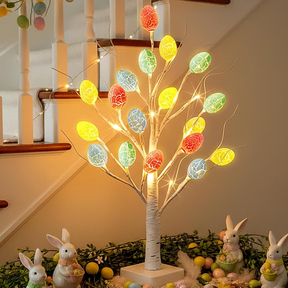Paasdecoratie - 55 cm Paasboom met 24 Warmwitte LED - Batterijgevoede Eierboom voor Tafel & Thuis - Lente Home Decor - 1 Stuk