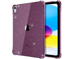 Ultradunne en lichtgewicht iPad 10e generatie hoes – Transparante TPU-bescherming met versterkte hoeken – Donkerpaars met pailletten