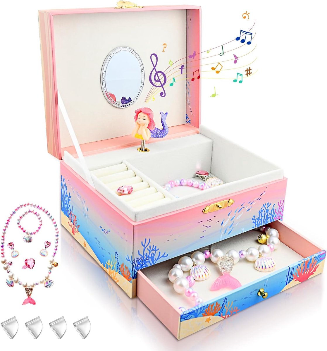 Sieradenkistje voor meisjes met zeemeermin en muziekdoos