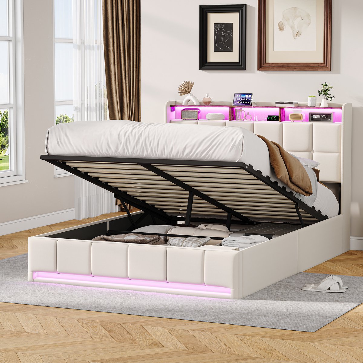 SHOPENTRA Opbergbed 160x200 cm Beige