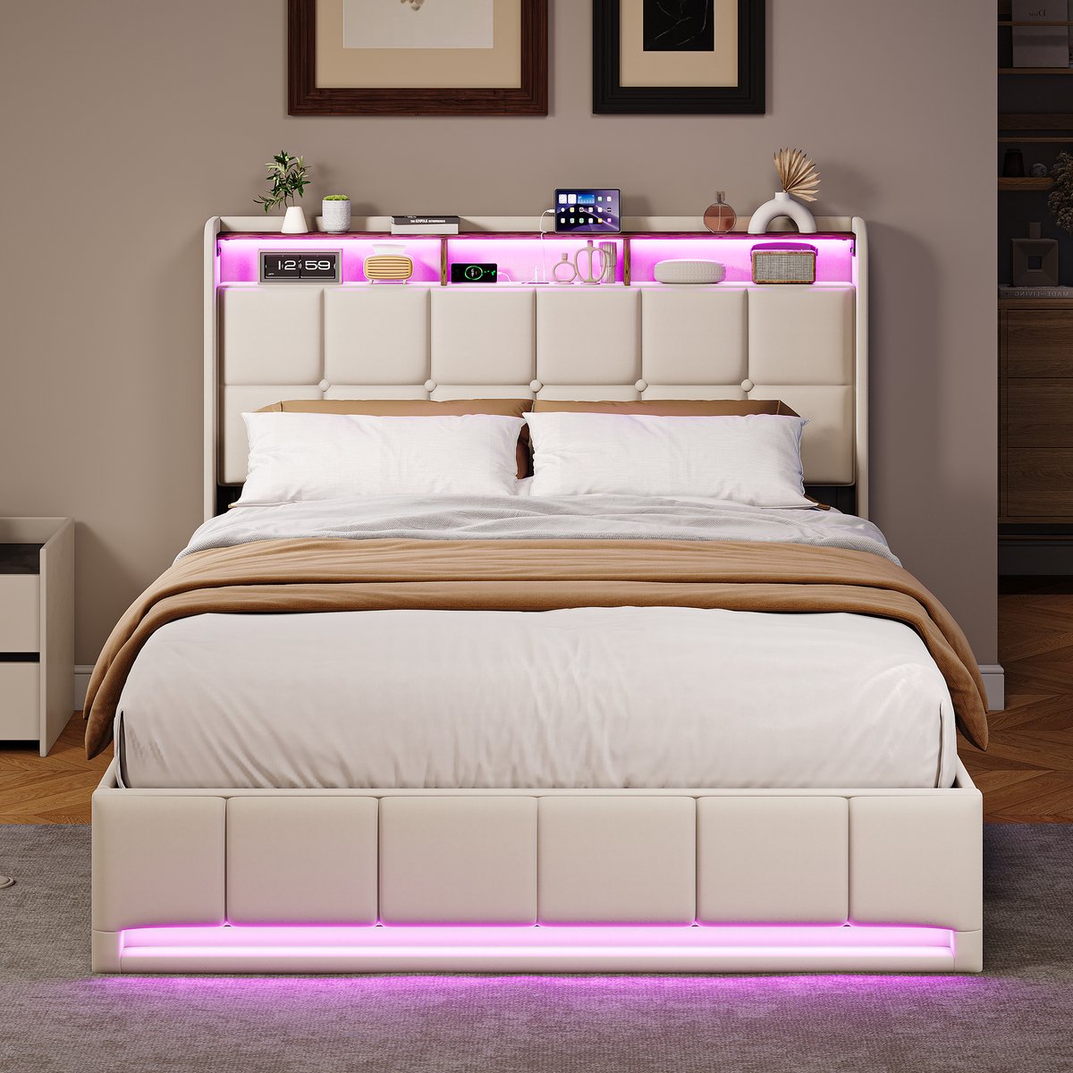 SHOPENTRA Opbergbed 160x200 cm Beige thumbnail 2