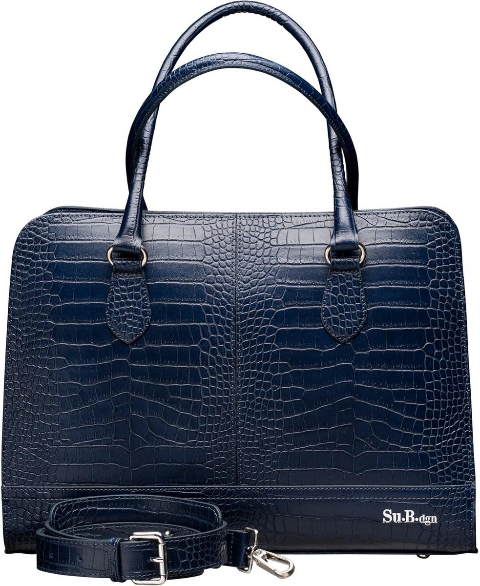 Laptop tas 14 inch voor dames - Handtas met laptopvak - Krokodilprint - Blauw