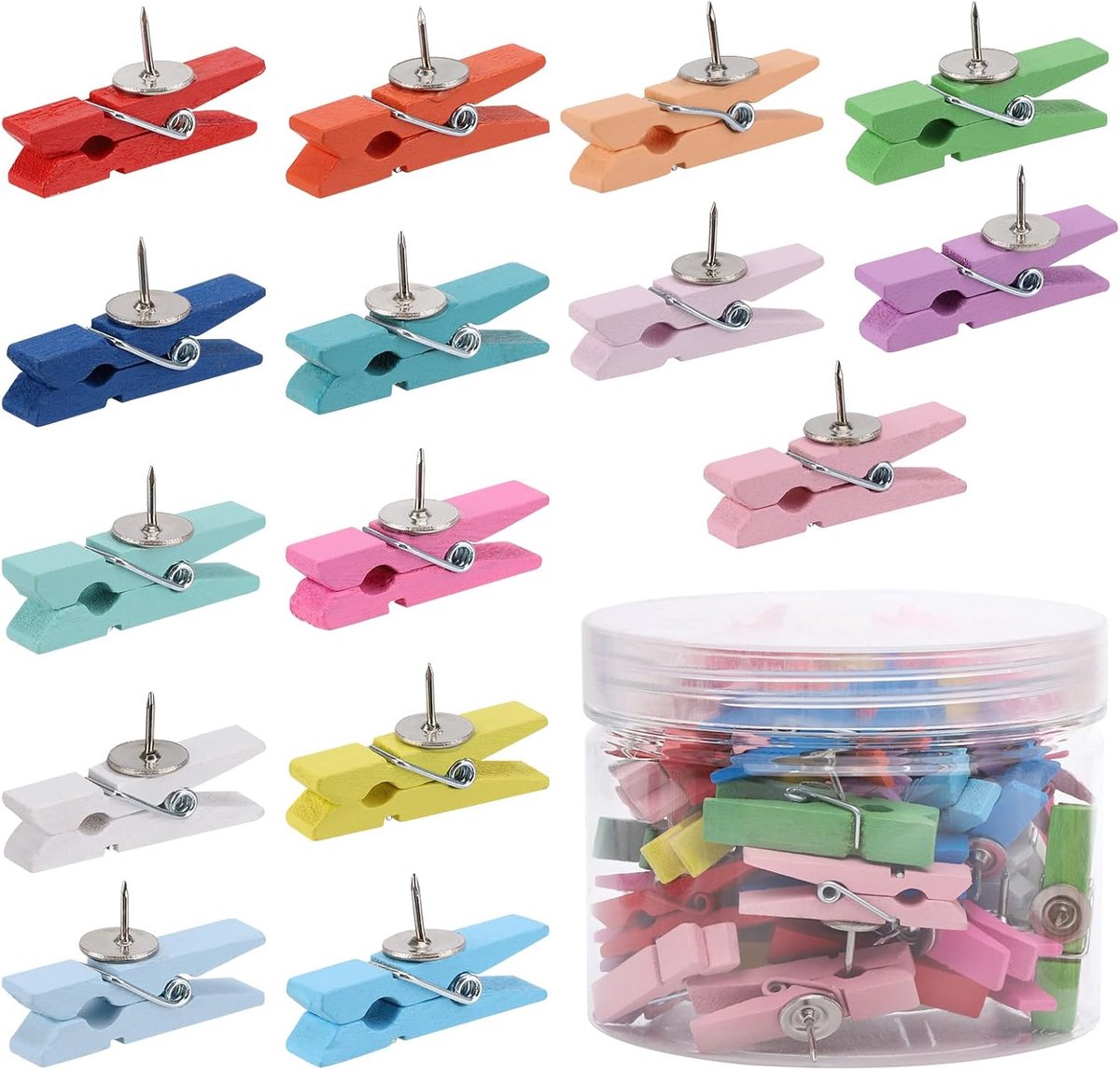 Kleurige duwspelden met houten clips - 50 stuks voor creatieve projecten