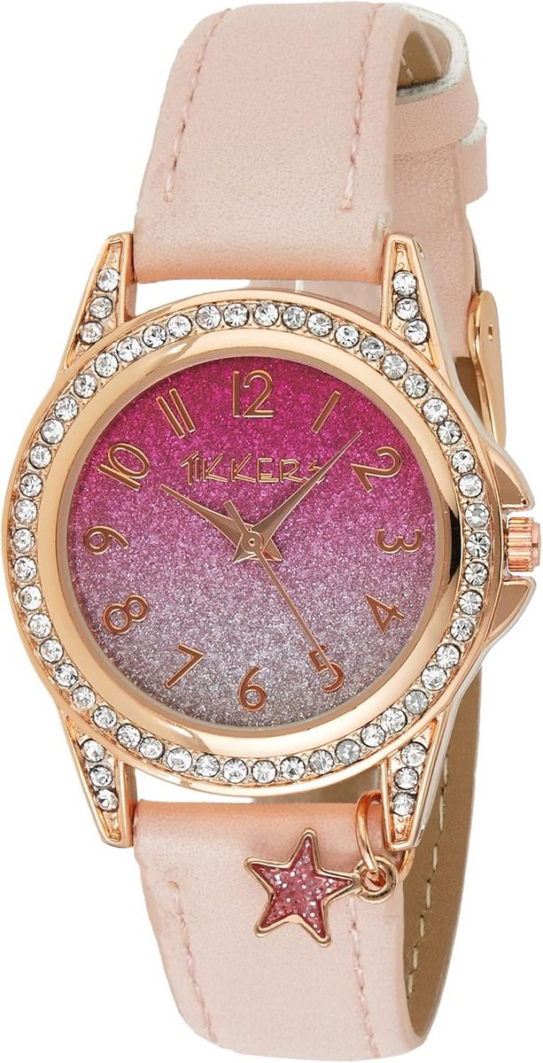 Analoog Kwartshorloge voor Meisjes met PU-band in Roze en Glitter