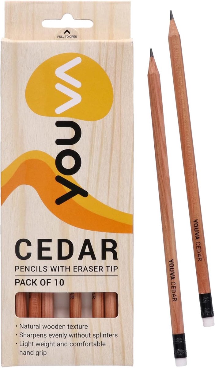 Ceder Potloden met Gum Tip voor Studenten en Professionals - Pack van 10 - Zwart