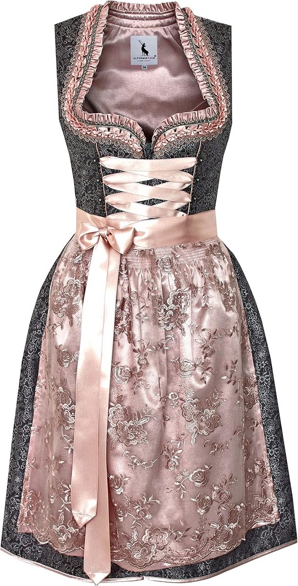 Elegante midi-dirndl met kanten schort voor dames, maat 32-54