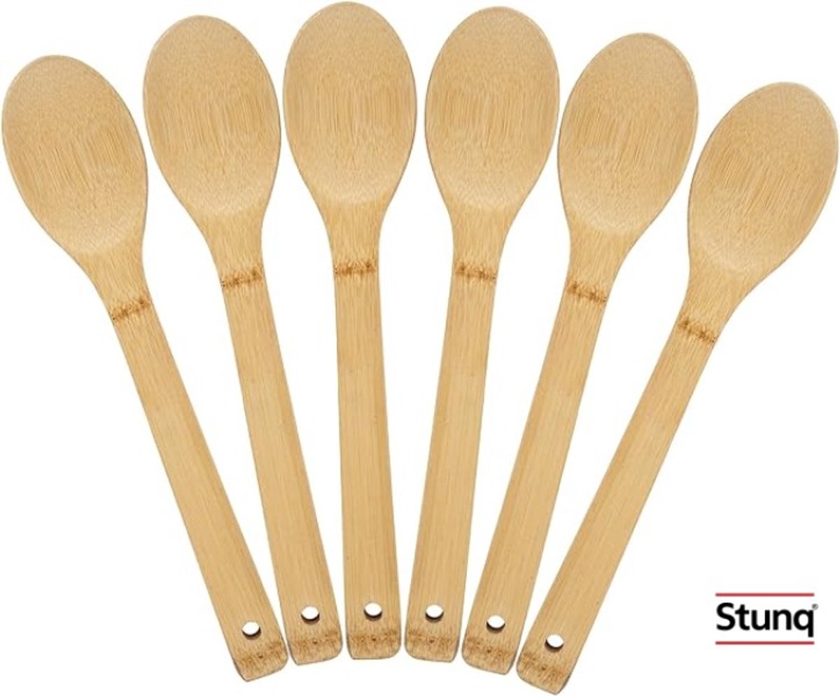 Bamboe Keukengerei Set van 6 Stuks - Roer- en Menglepels voor Anti-Aanbakpannen