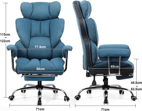 Casa Velluto SkyComfort Gamingstoel met Voetensteun - Blauw - Casa Velluto - €540,00