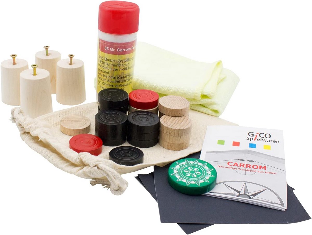 Accessoireset voor Carrom Bord - Inclusief Stenen, Glijpoeder en Onderhoud