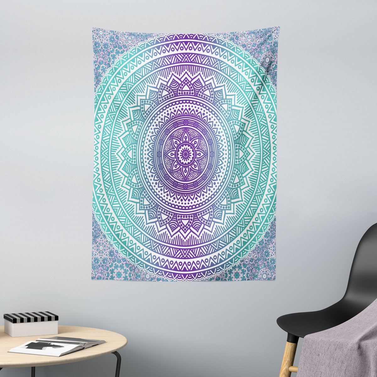 ABAKUHAUS Blauw en Violet Wandtapijt, Mandala Ombre Oosterse Mystieke Abstracte Ouderwetse Boheemse Inheemse Kosmos Kunst, 110 x 150 cm, Paars