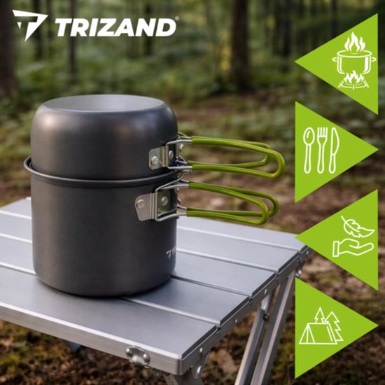 Trizand Lichtgewicht aluminium camping pannenset 1,2 liter met opvouwbaar bestek en opbergzak — afbeelding 2