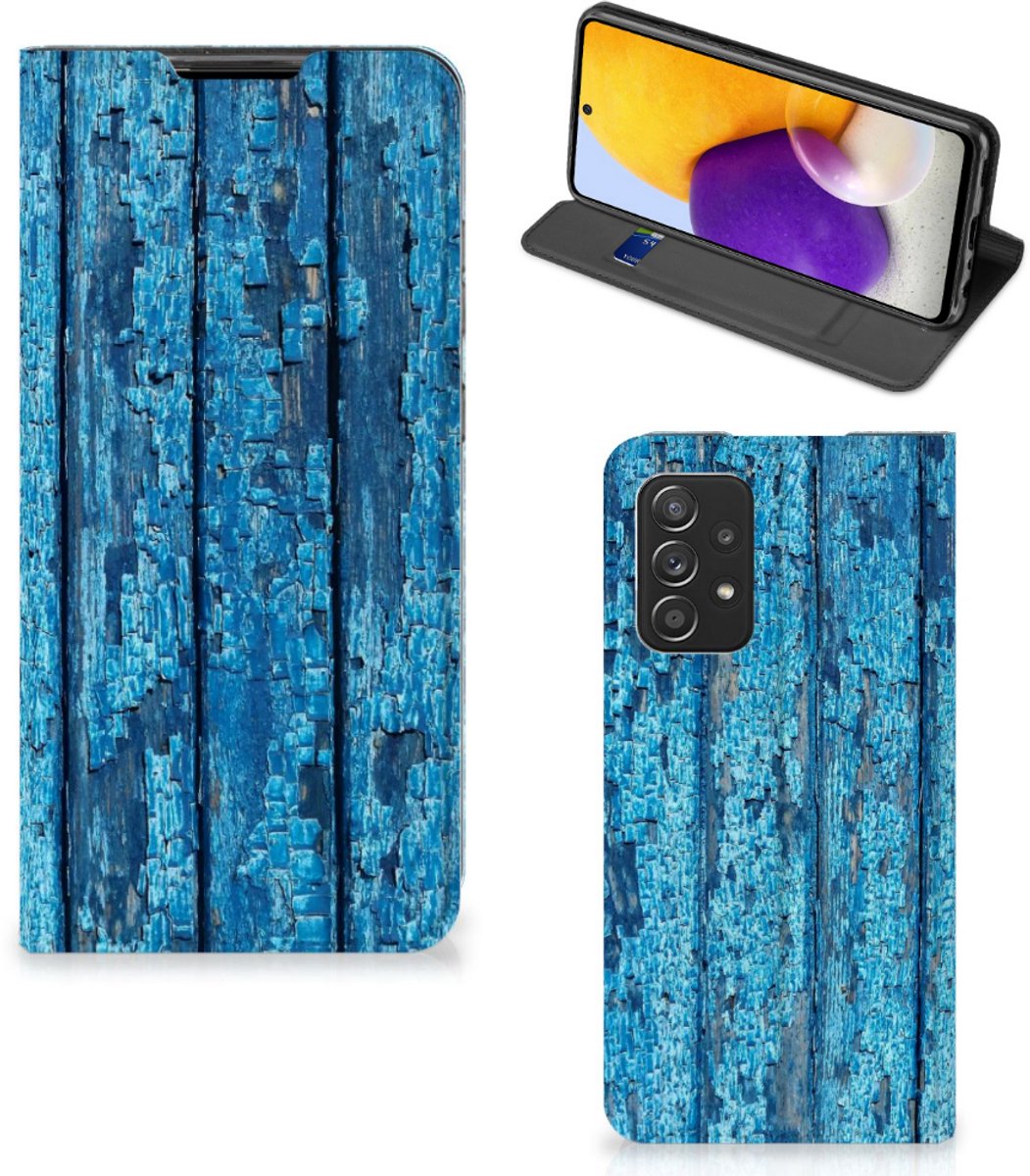 Standcase Hoesje voor Samsung Galaxy A72 (5G/4G) Book Wallet Case Wood Blue