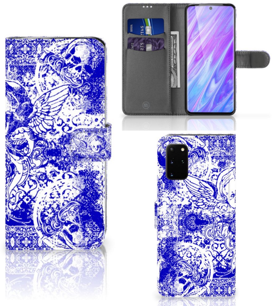 Telefoonhoesje met Naam Samsung Galaxy S20 Plus Angel Skull Blauw