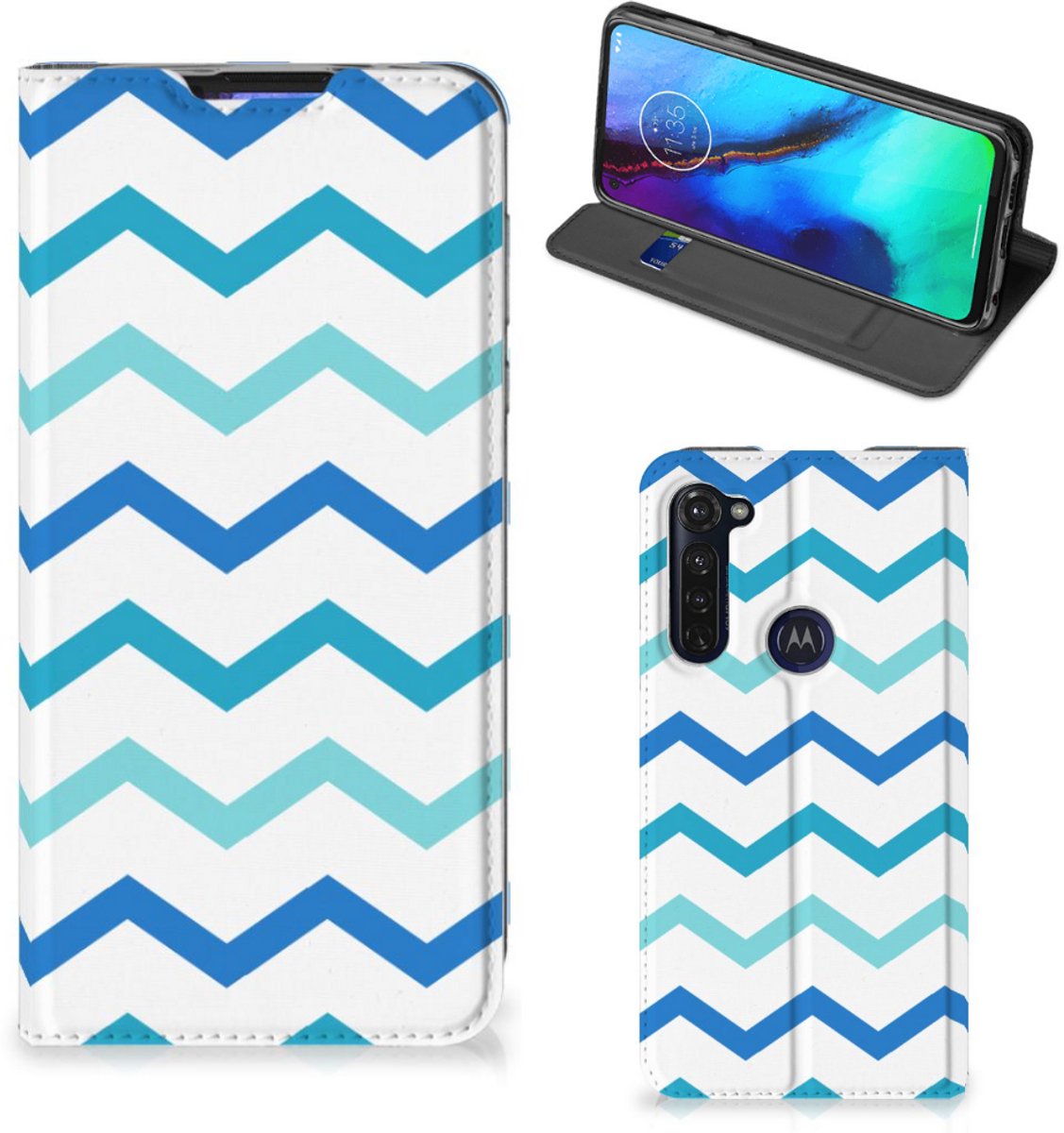 Motorola Moto G Pro Hoesje met Magneet Zigzag Blauw