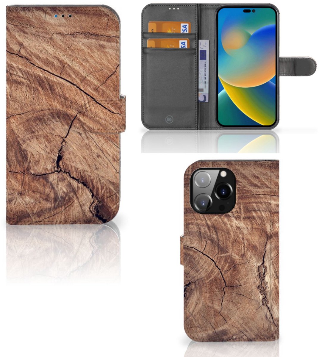 Book Case voor iPhone 14 Pro Max Book Style Case Tree Trunk